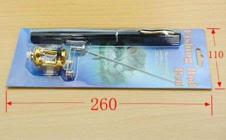 Genuine mini ice fishing pen pole fishing rod fishing rod with drum set, small sea pole portable fishing rod. (color: Black)