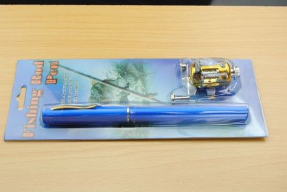 Telescopic drum pen rod fishing gear set (color: Blue)