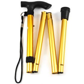 Foldable Lightweight Walking Stick; Trekking Pole With Rubber Tip; Adjustable Height (color: Golden)