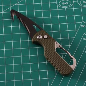 Multitool Keychain Knife; Small Pocket Box/Strap Cutter; Razor Sharp Serrated Blade And Paratrooper Hook; EDC Folding Knives (color: Army Green+black)