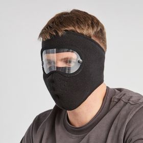 Windproof Face Warm Mask; Winter Ski Breathable Masks Fleece Face Shield Caps With HD Goggles Anti-fog Cycling Balaclava (color: Black)