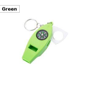 4 In 1 Emergency Survival Whistle With Compass Thermometer Magnifier For Hiking Camping Hunting Fishing (color: Green)