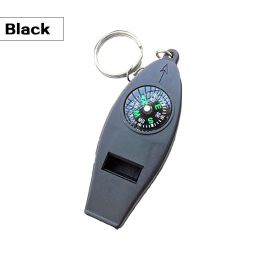 4 In 1 Emergency Survival Whistle With Compass Thermometer Magnifier For Hiking Camping Hunting Fishing (color: Black)