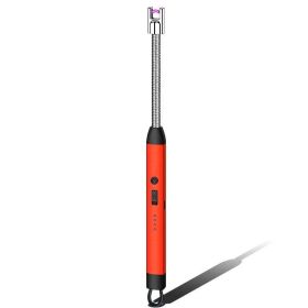 Flameless Lighter Rechargeable USB LED Battery Display; Safety Switch; Wider Arc For Cooking Fireworks (color: Red)