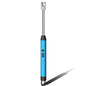 Flameless Lighter Rechargeable USB LED Battery Display; Safety Switch; Wider Arc For Cooking Fireworks (color: Blue)