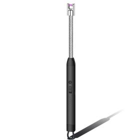 Flameless Lighter Rechargeable USB LED Battery Display; Safety Switch; Wider Arc For Cooking Fireworks (color: Black)