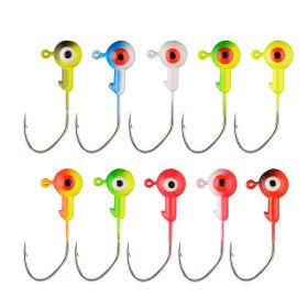 10pcs Round Painted Ball Head Jig Hooks Kit For Soft Baits; Fishing Lures; For Bass Trout Freshwater Saltwater (color: Color 3.5g)
