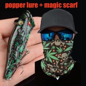 1pc Popper Lure Skull Fishing Lure Artificial Bait + 1pc Mask Magic Scarf Headband Balaclavas (color: (208-3+MS028))