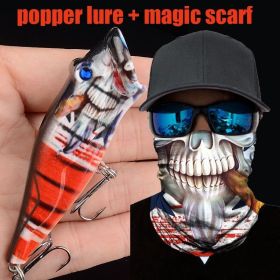 1pc Popper Lure Skull Fishing Lure Artificial Bait + 1pc Mask Magic Scarf Headband Balaclavas (color: (208-2+MS-059))