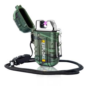 1pc Waterproof Windproof Lighter; USB Rechargeable Outdoor Dual Arc Lighter Flameless Plasma Lighters For Camping; Hiking; Emergency Survival (color: Green)